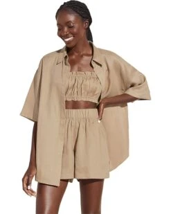 Eberjey Linen Solid Three-Piece Set (Bralette/Shirt/Shorts) | Sleepwear